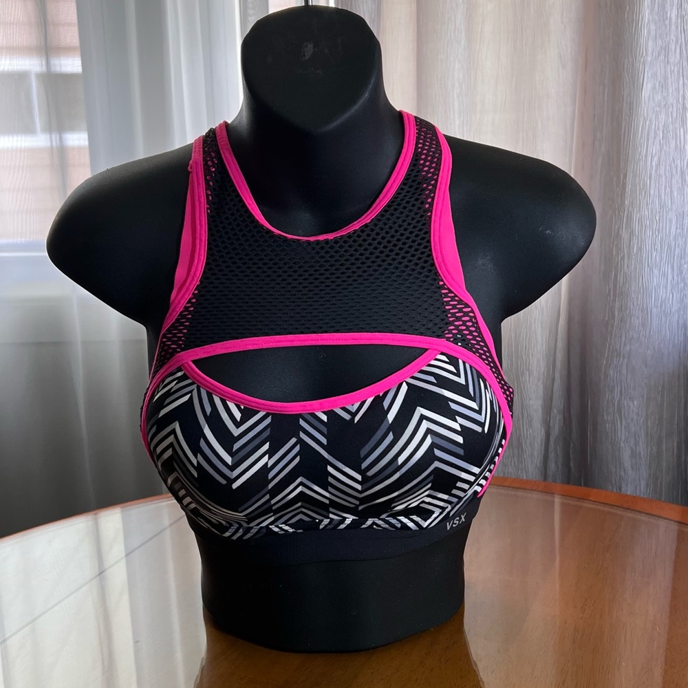 Victoria's Secret VSX Cross-back Sport Bra Pink/Black Size 32C Good Condition
